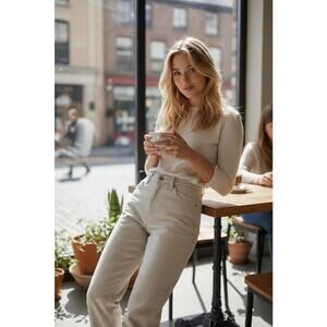 Vintage GUESS Jeans USA Made Size 27 White High Rise Straight Leg Denim